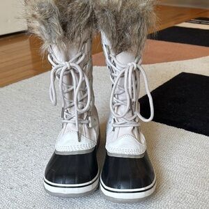 Sorel Black and Cream Joan of Arctic waterproof Faux Fur Winter Boots